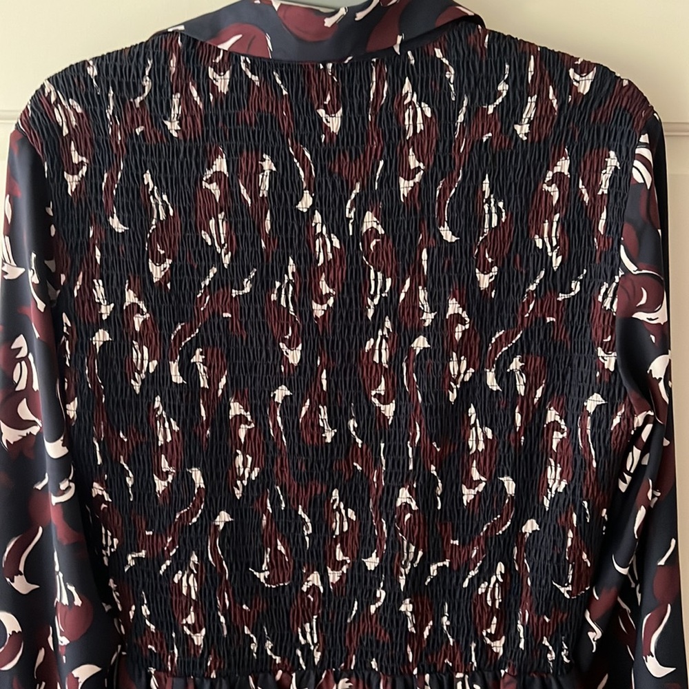 KATE SPADE Navy Smocked Fox Print Long Sleeve Pippa Middleton Shift Dress Sz 4 - Picture 15 of 16